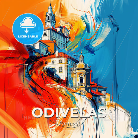 Vibrant Odivelas, Portugal - A Painting Of A Building - Square format print template