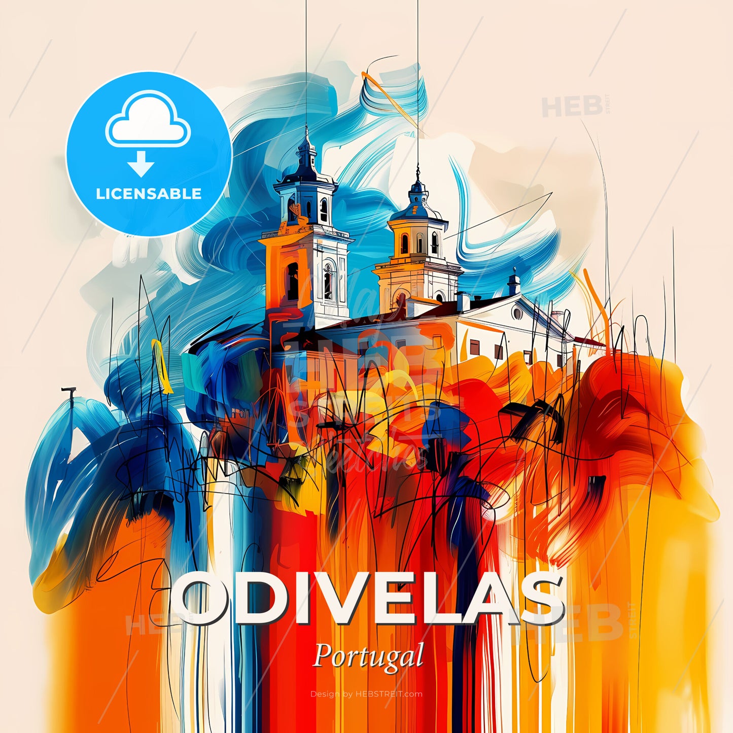 Vibrant Odivelas, Portugal - A Painting Of A Building With Colorful Paint - Square format print template