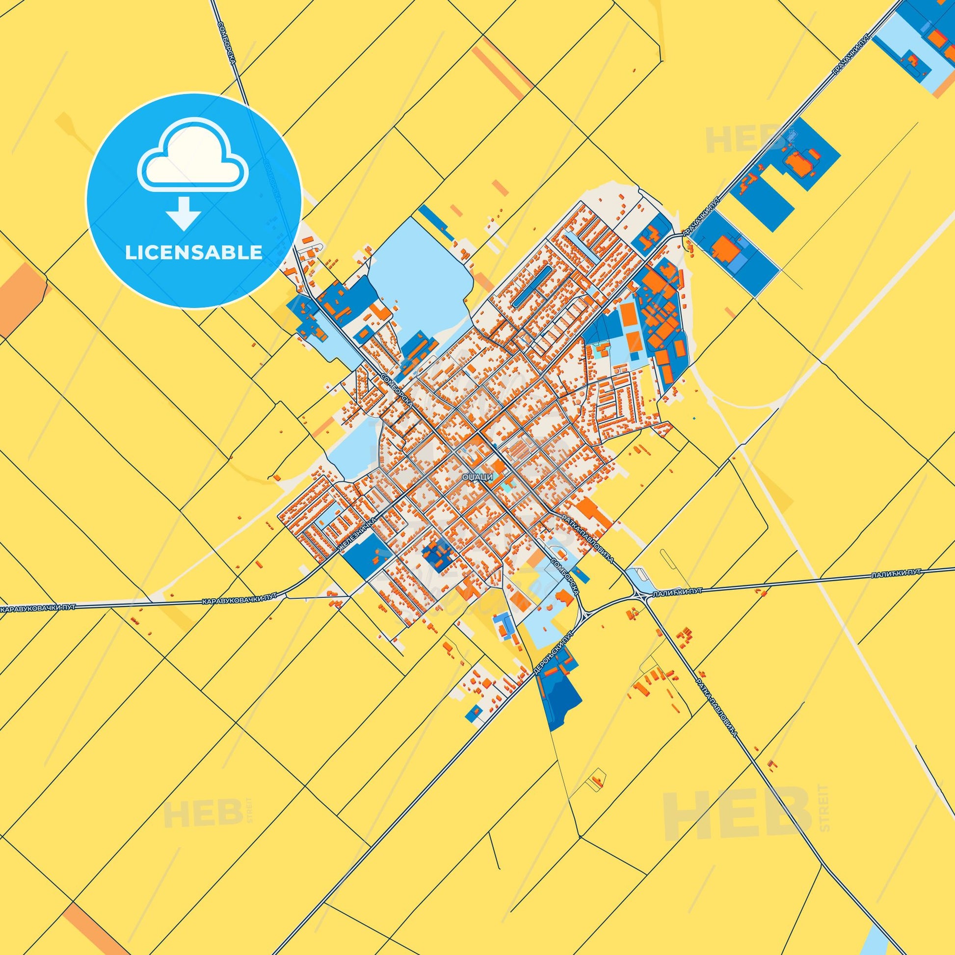 Colorful Odžaci Street Map with Labels and Buildings