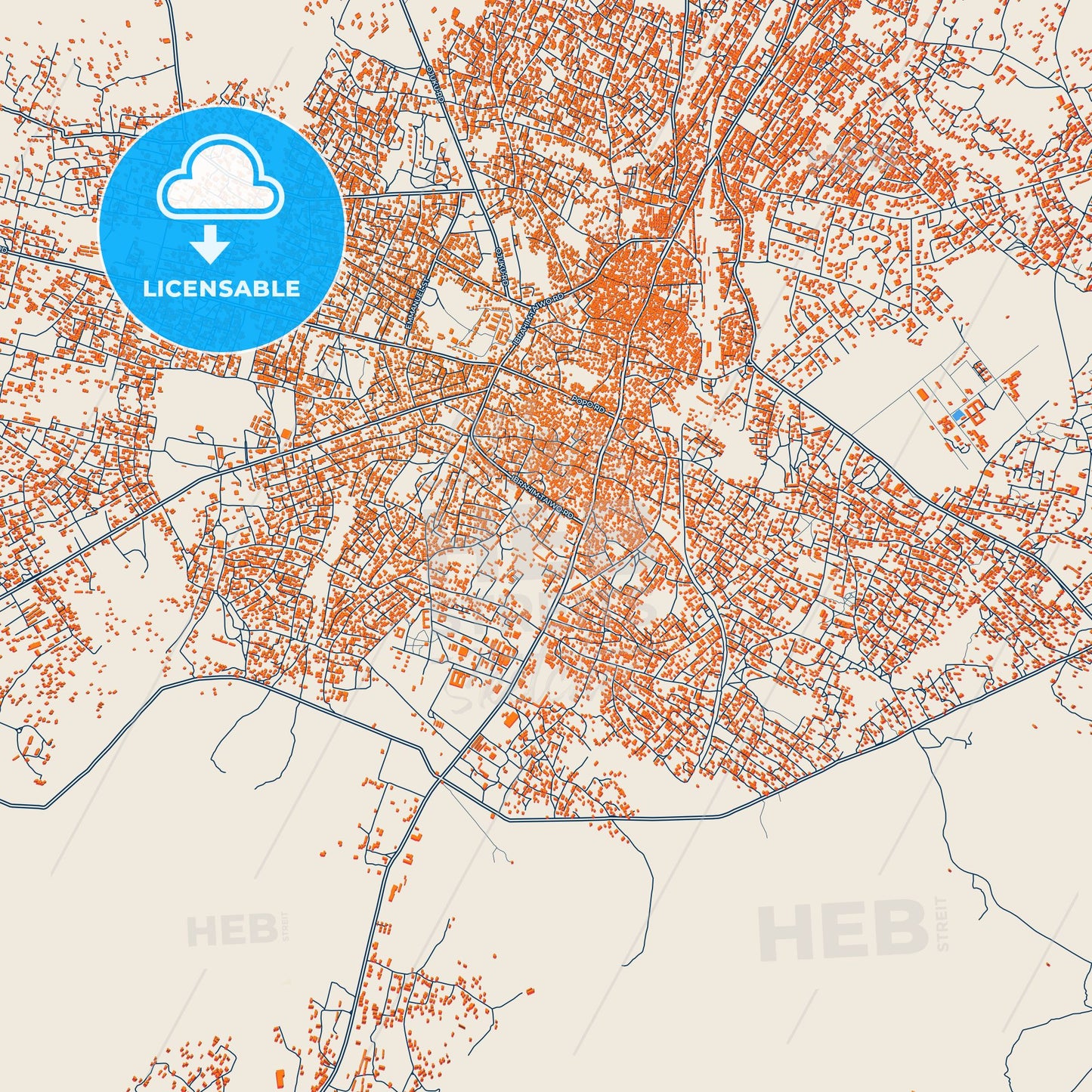 Colorful Offa Street Map with Labels and Buildings