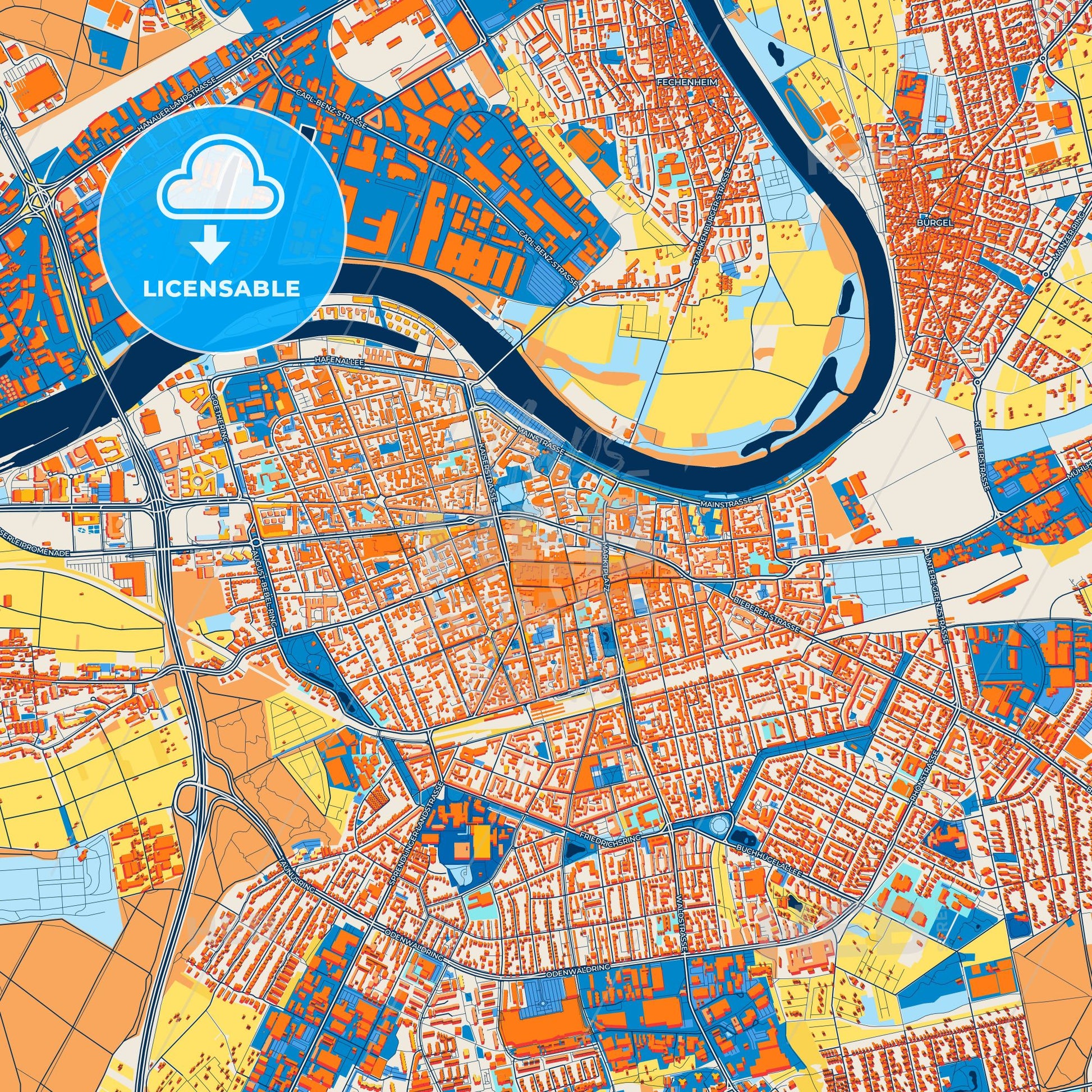 Colorful Offenbach am Main Street Map with Labels and Buildings