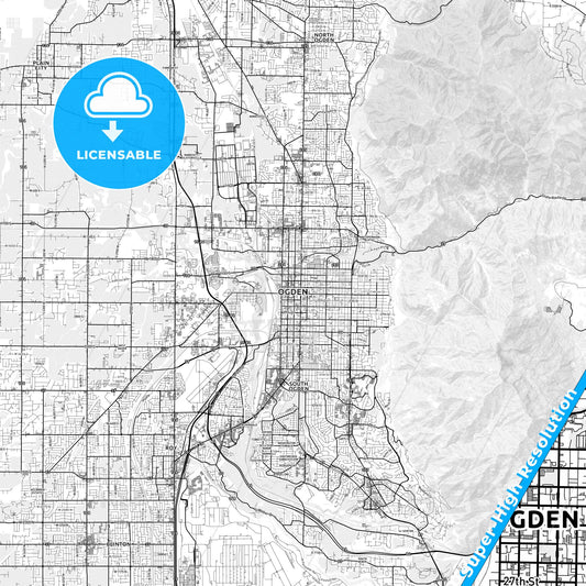 Ogden, Utah light map with streetnames, citynames and districts