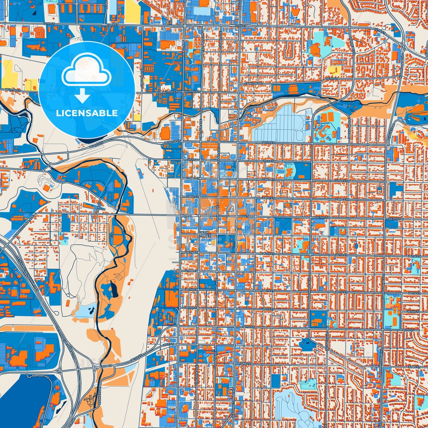 Colorful Ogden Street Map with Labels and Buildings