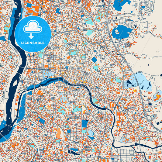 Colorful Okazaki Street Map with Labels and Buildings