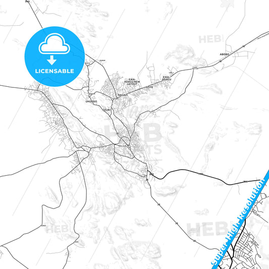 Okene, Nigeria light map with streetnames, citynames and districts