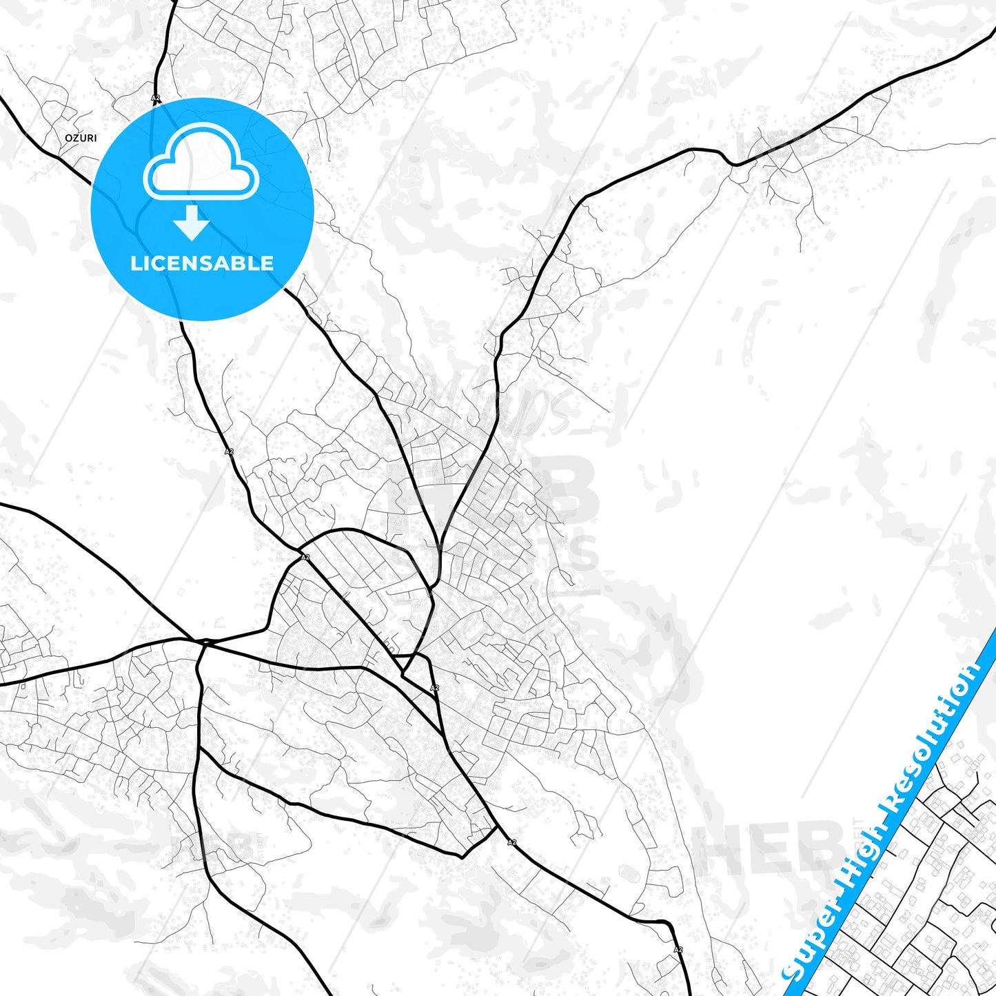 Okene, Nigeria Light Map with Street Names, City Names, and Districts