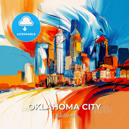 Vibrant Oklahoma City, Oklahoma - A Painting Of A City - Square format print template
