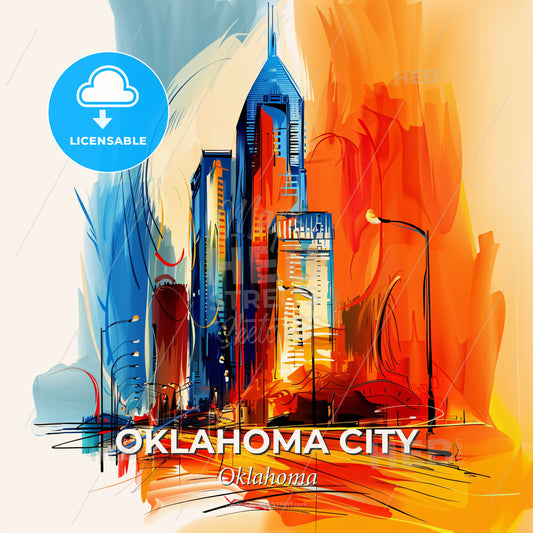 Vibrant Oklahoma City, Oklahoma - A Painting Of A City - Square format print template