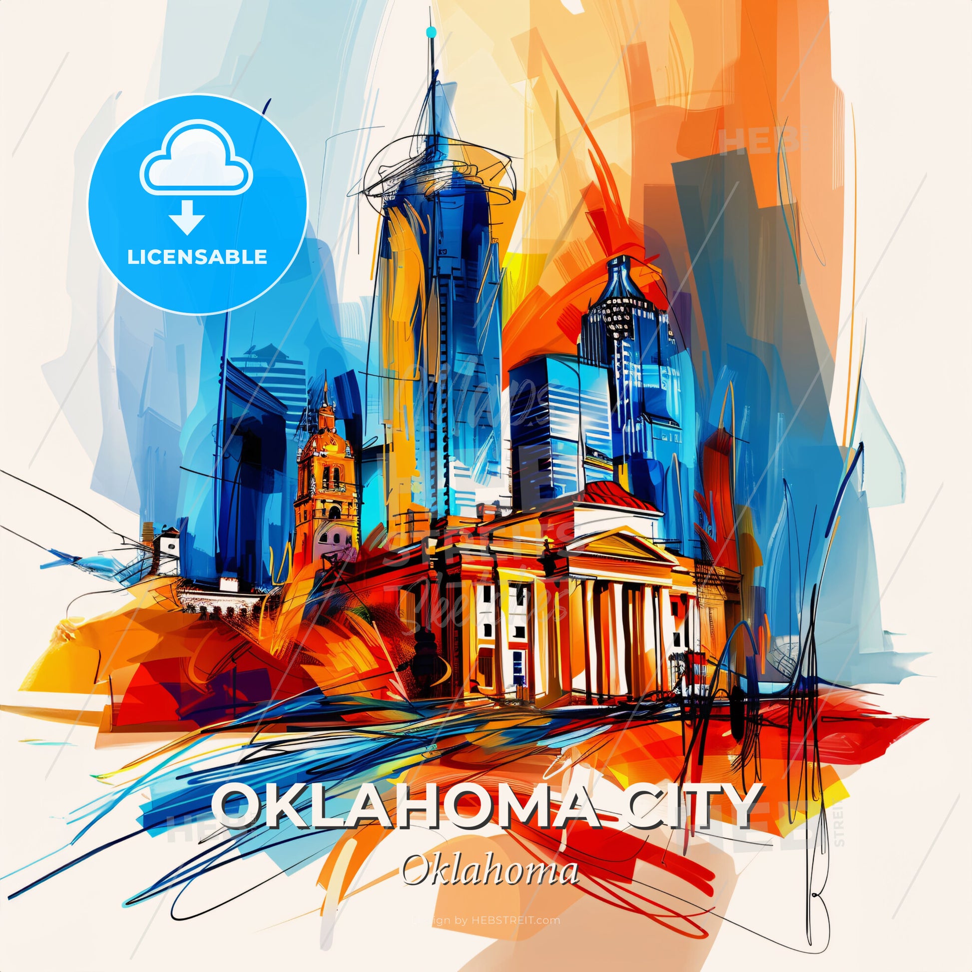 Vibrant Oklahoma City, Oklahoma - A Colorful Cityscape With A Building - Square format print template