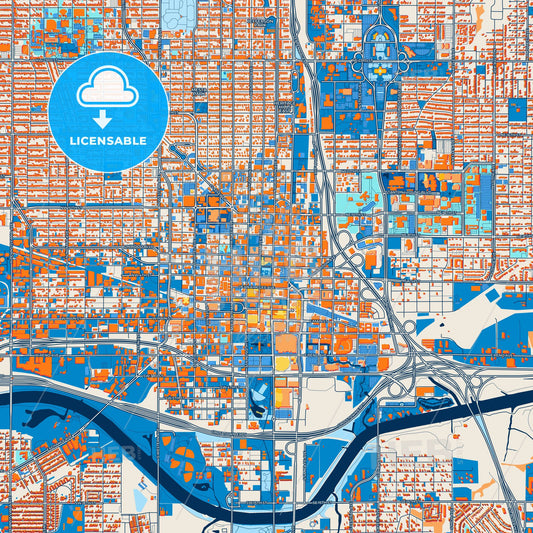 Colorful Oklahoma City Street Map with Labels and Buildings