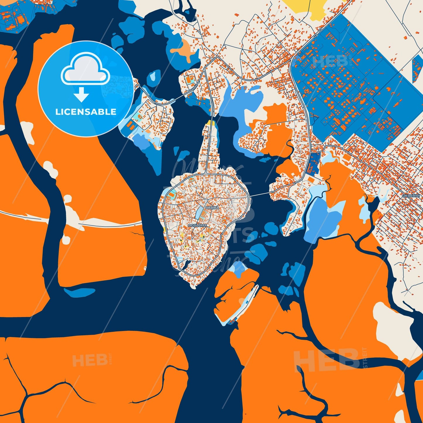 Colorful Okrika Street Map with Labels and Buildings