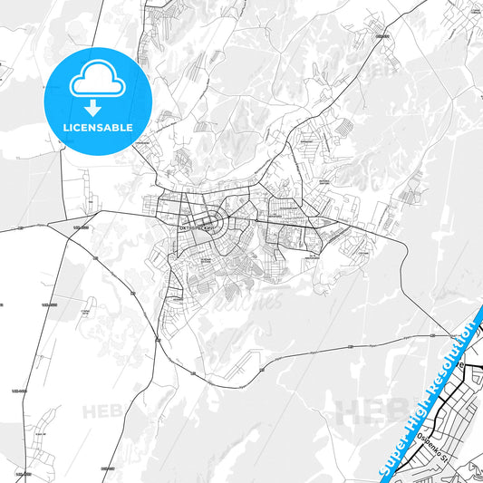 Oktyabrsky, Russia light map with streetnames, citynames and districts