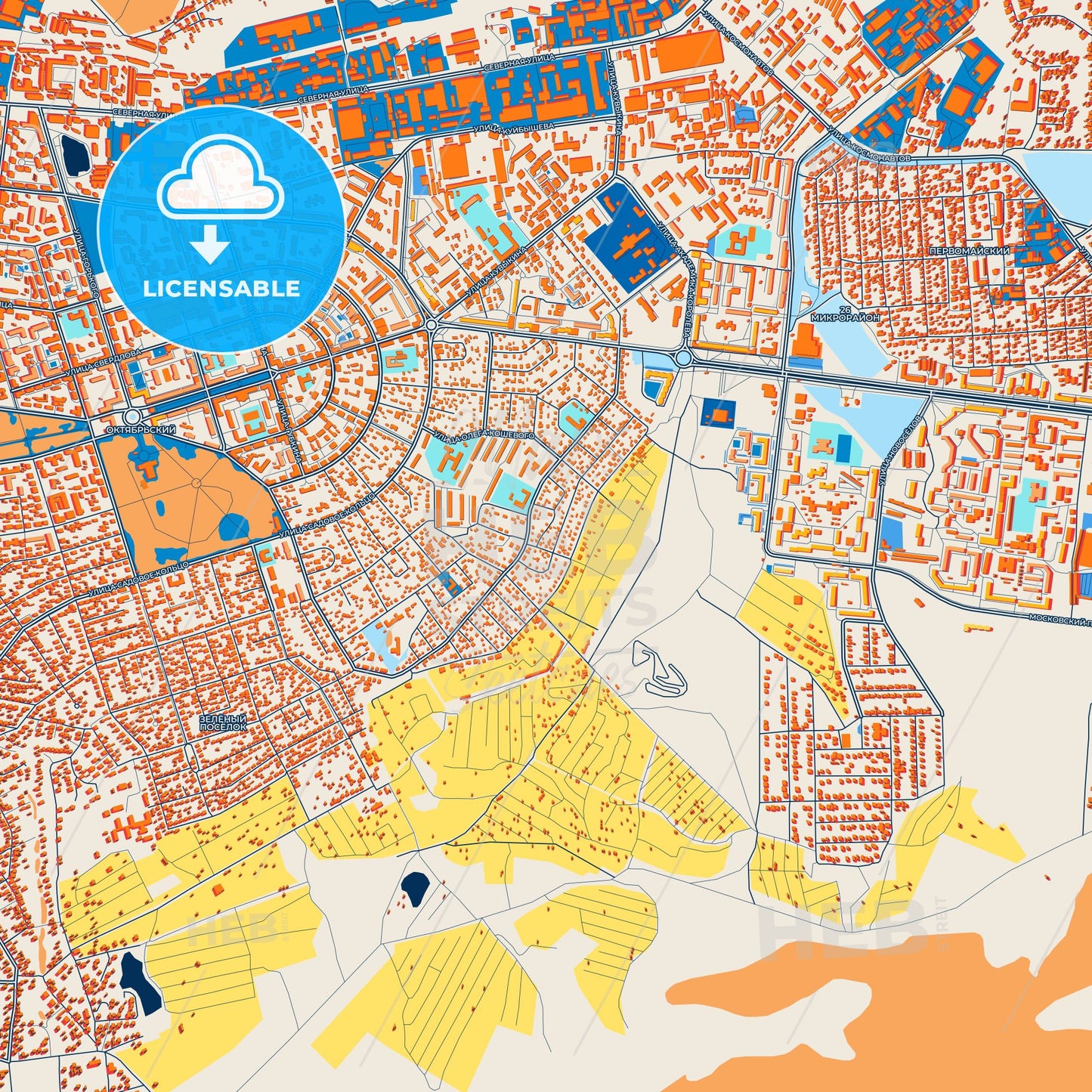 Colorful Oktyabrsky Street Map with Labels and Buildings