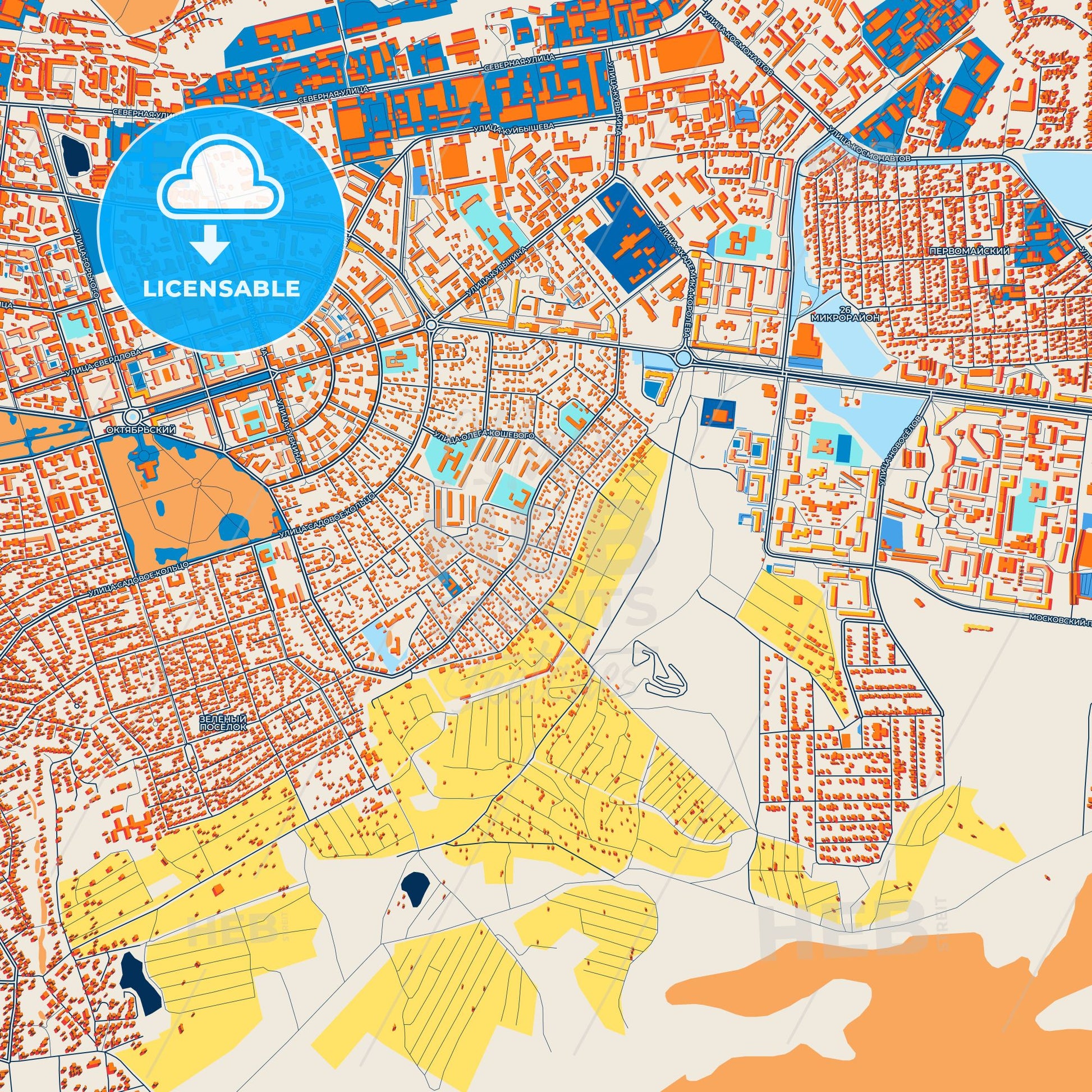 Colorful Oktyabrsky Street Map with Labels and Buildings