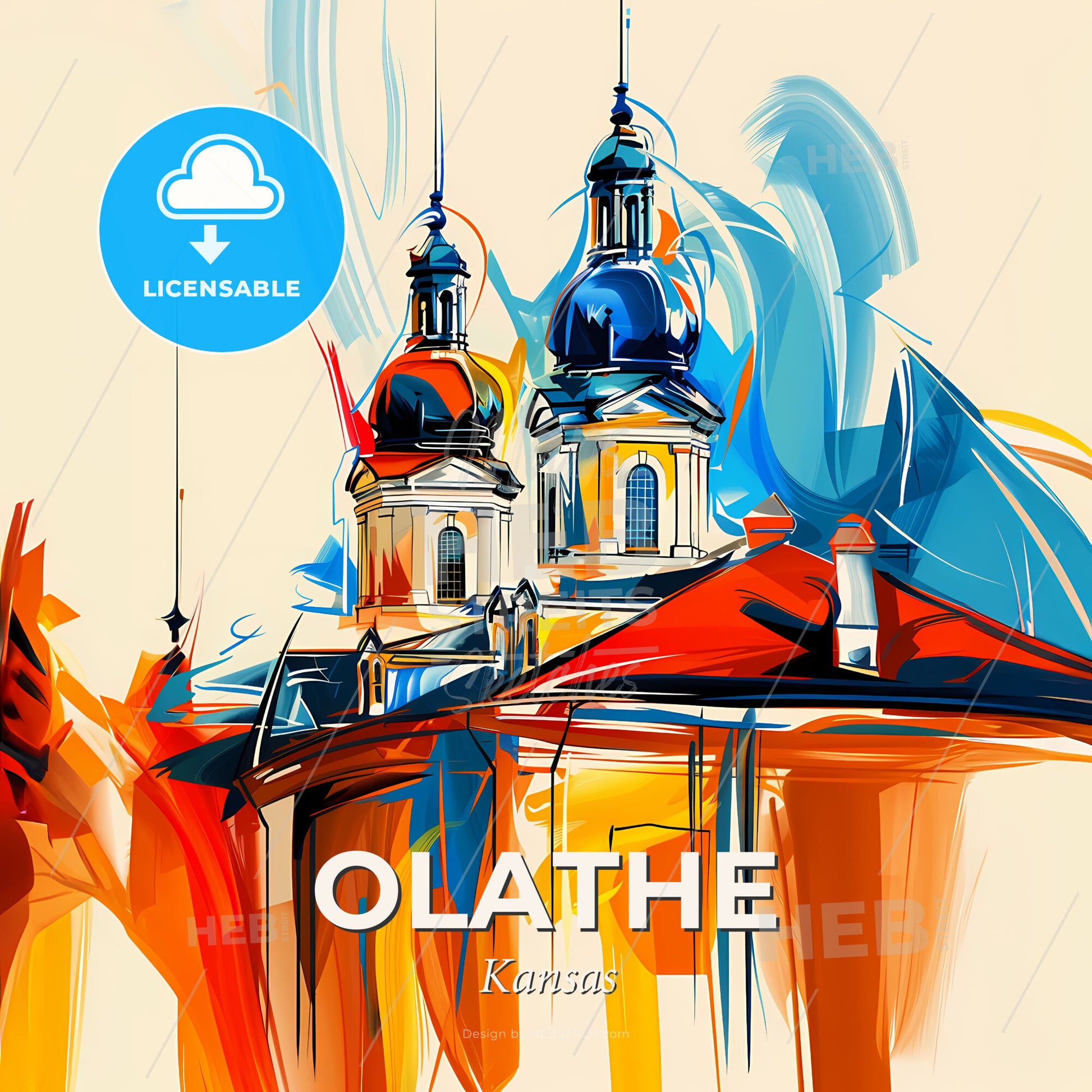 Vibrant Olathe, Kansas - A Painting Of A Building With A Colorful Roof - Square format print template