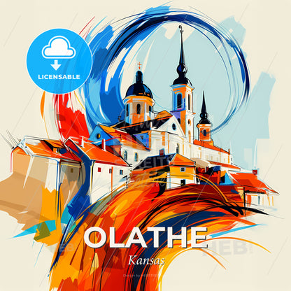 Vibrant Olathe, Kansas - A Painting Of A Building With A Colorful Swirl - Square format print template