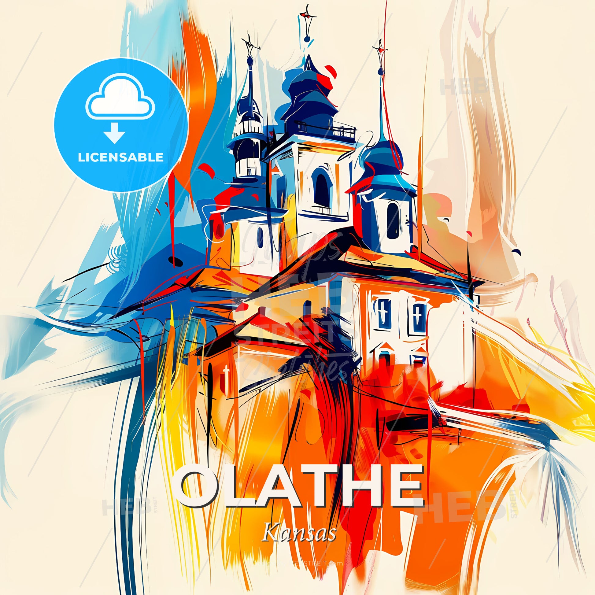 Vibrant Olathe, Kansas - A Painting Of A Building With Towers - Square format print template