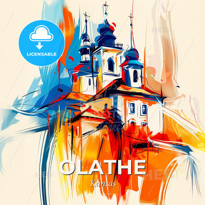 Vibrant Olathe, Kansas - A Painting Of A Building With Towers - Square format print template