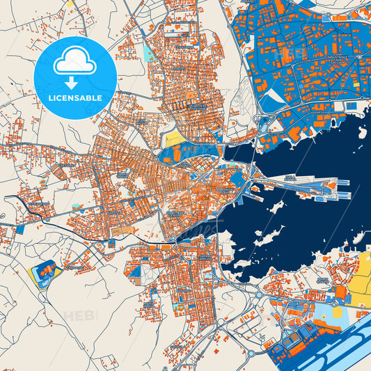 Colorful Olbia Street Map with Labels and Buildings