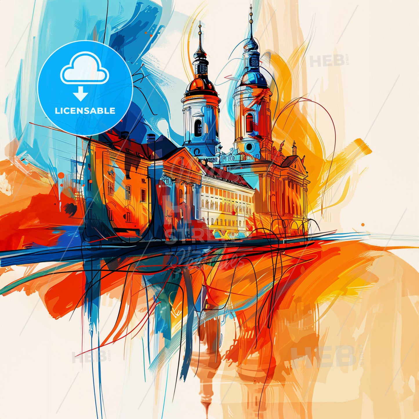 Vibrant Oldenburg, Germany - A Painting Of A Building With Towers And A Colorful Background