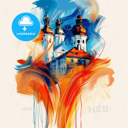 Vibrant Oldenburg, Germany - A Painting Of A Building With A Colorful Background