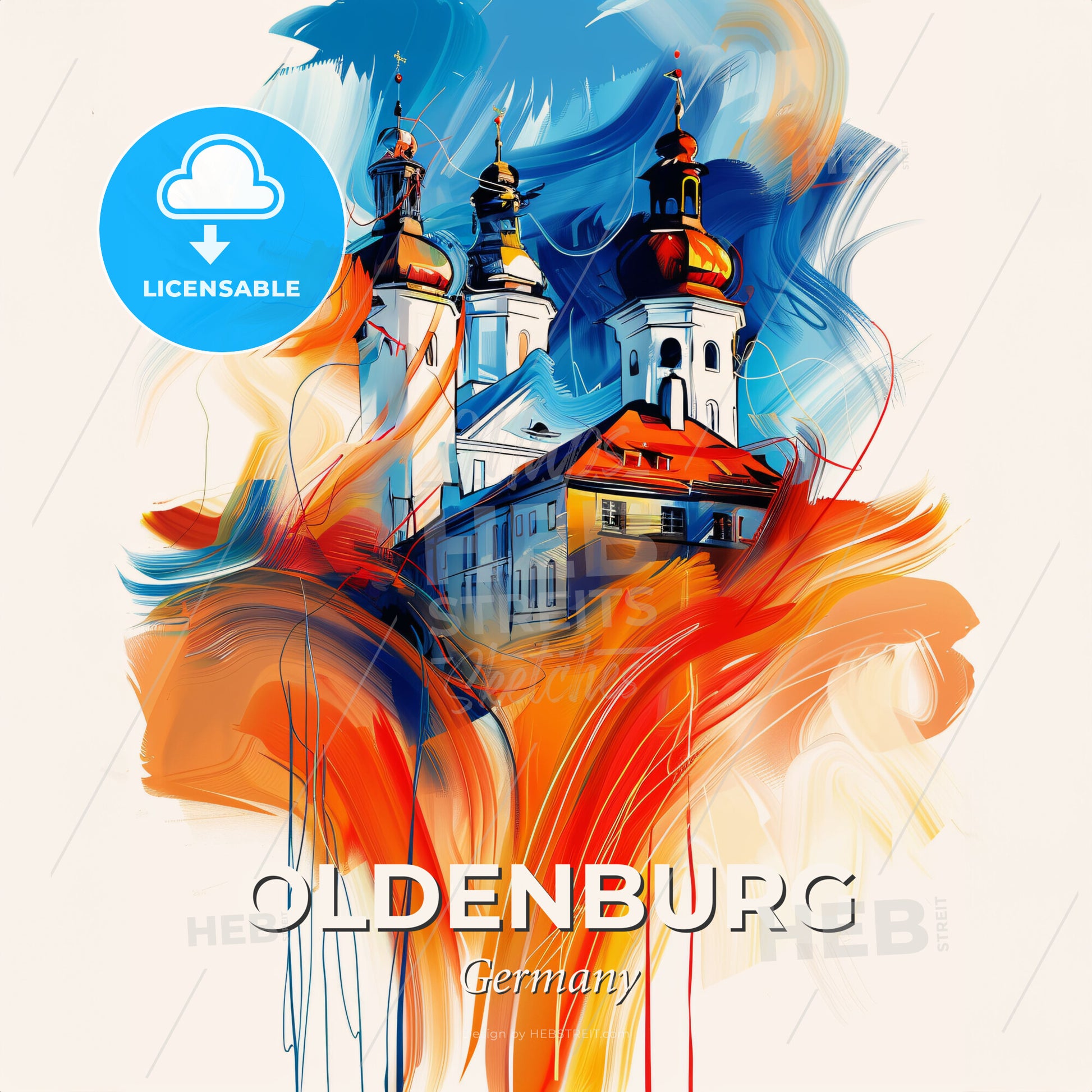 Vibrant Oldenburg, Germany - A Painting Of A Building With A Colorful Background - Square format print template