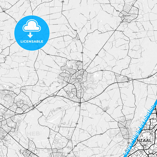 Oldenzaal, Netherlands light map with streetnames, citynames and districts