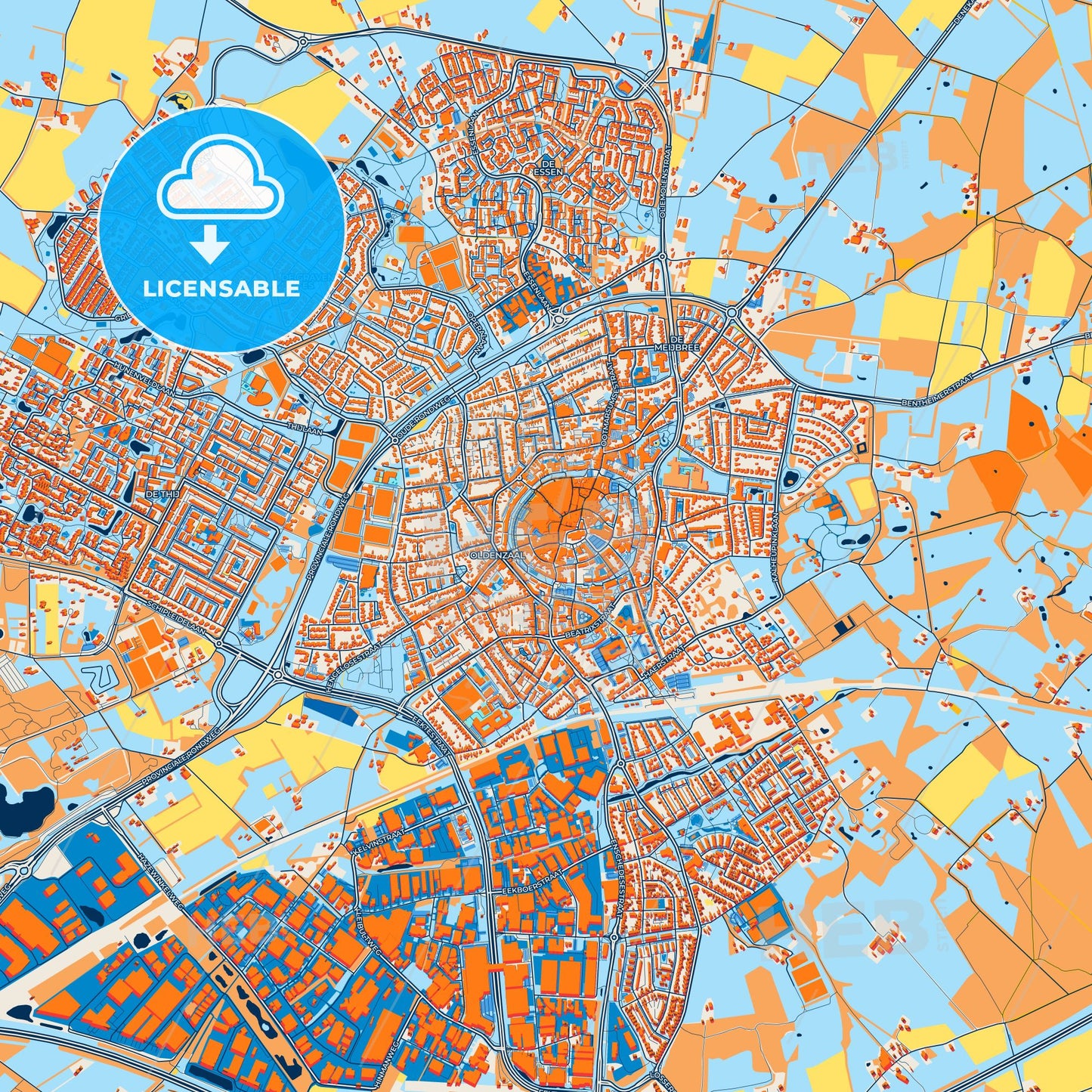 Colorful Oldenzaal Street Map with Labels and Buildings