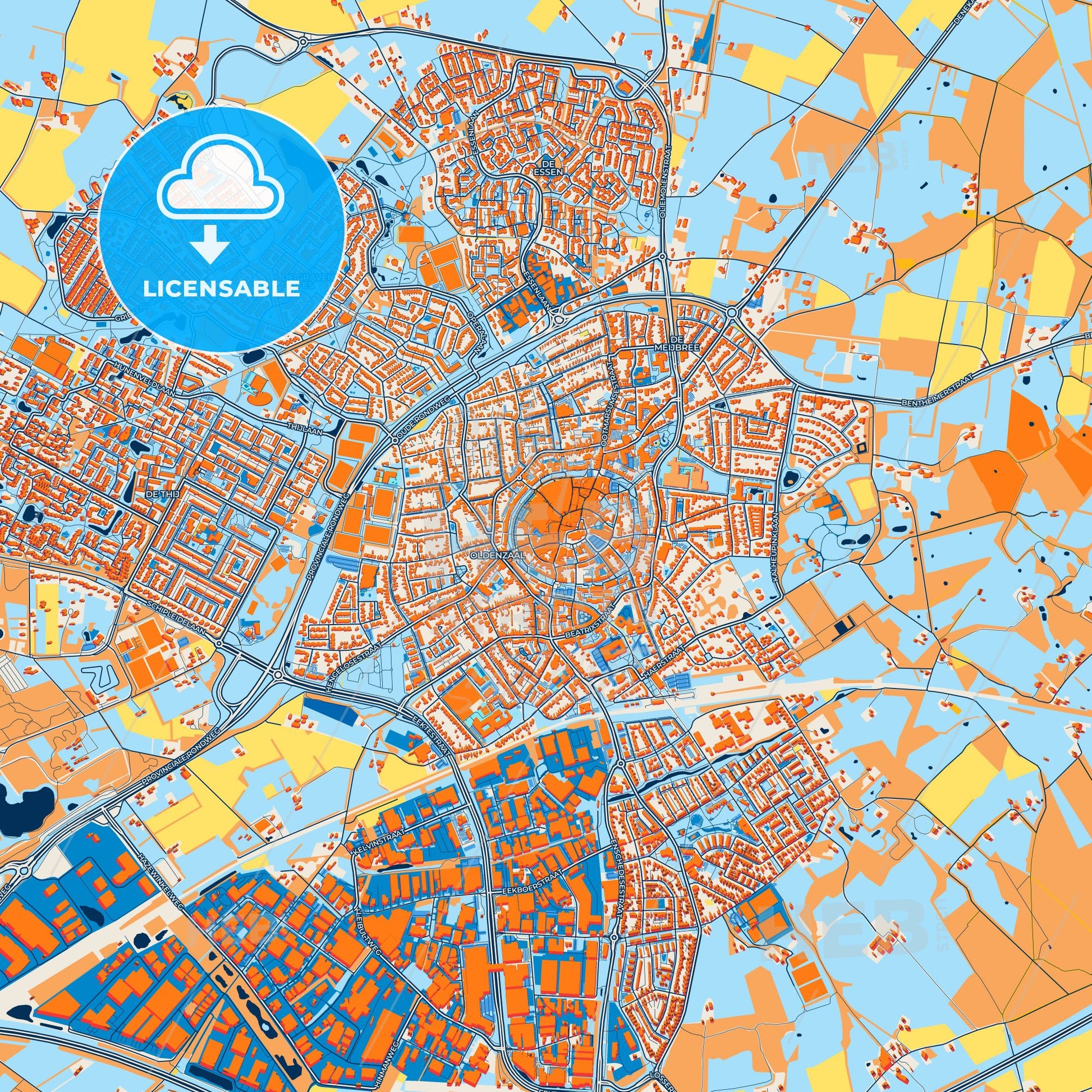 Colorful Oldenzaal Street Map with Labels and Buildings