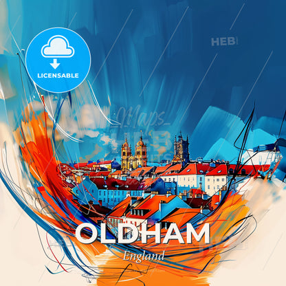 Vibrant Oldham, England - A Colorful Painting Of A City - Square format print template