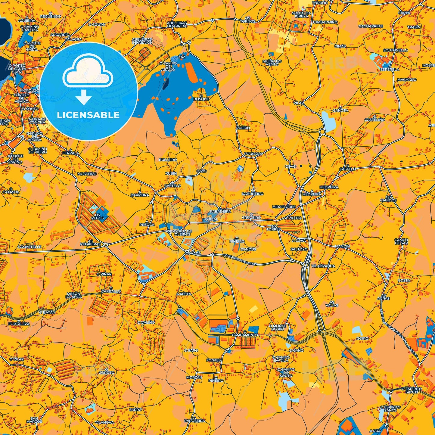 Colorful Oleiros Street Map with Labels and Buildings