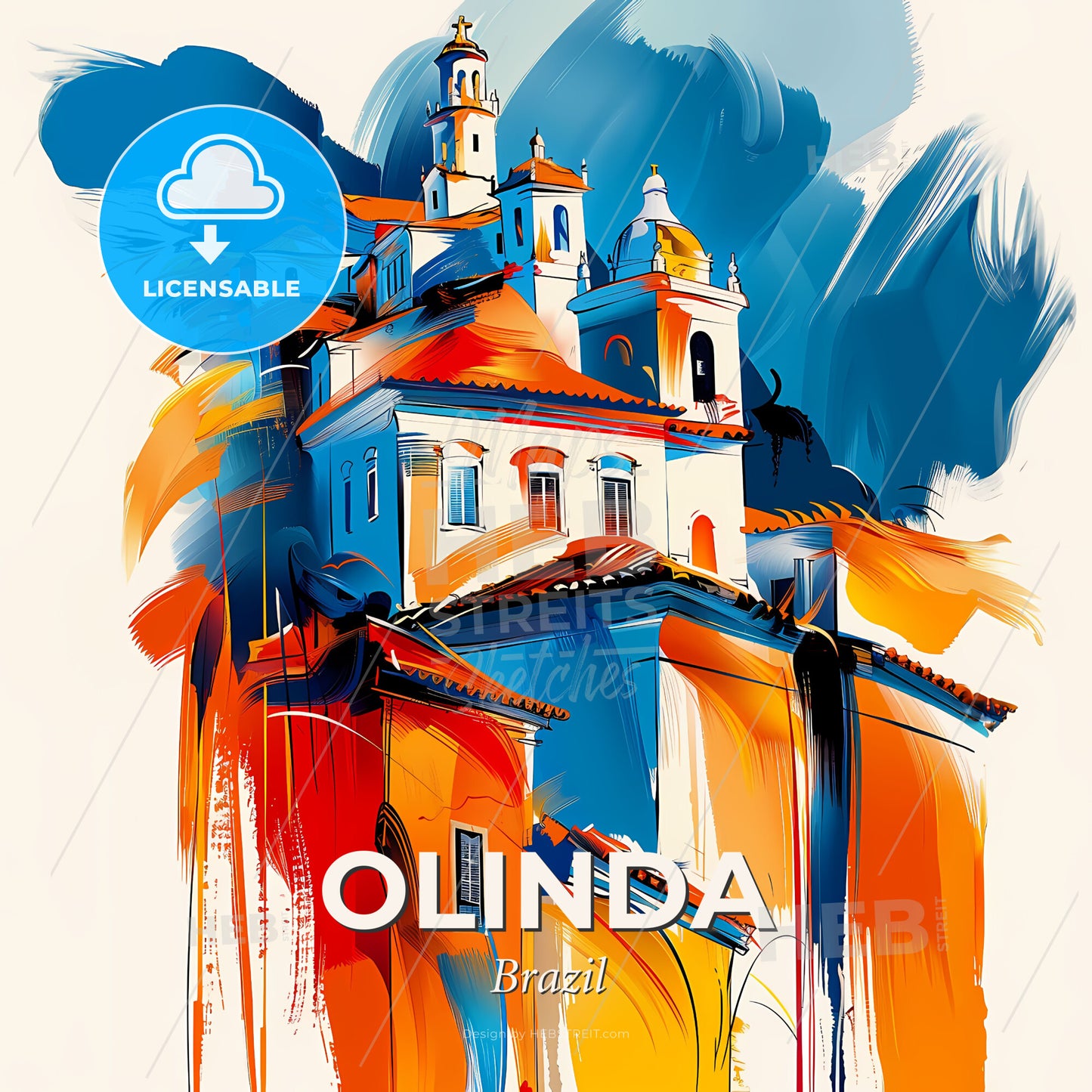 Vibrant Olinda, Brazil - A Painting Of A Building - Square format print template