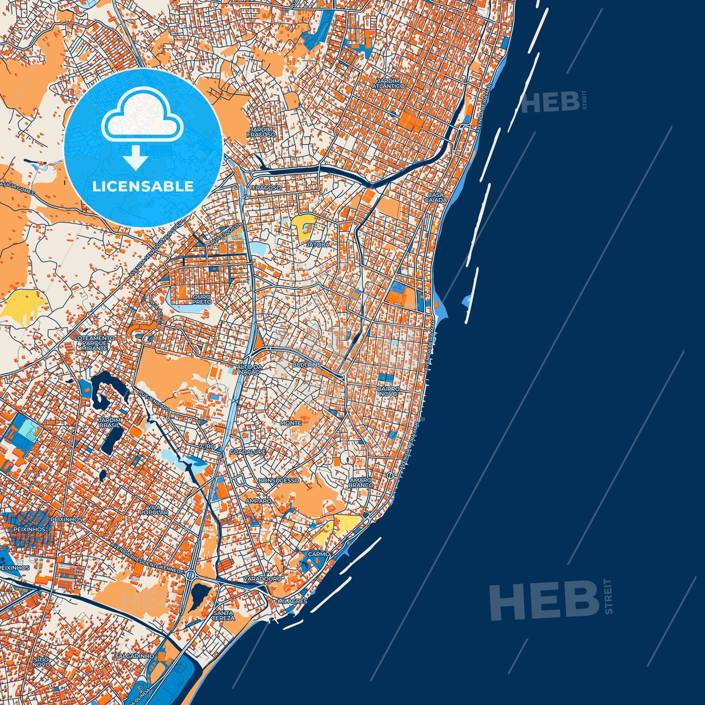 Colorful Olinda Street Map with Labels and Buildings