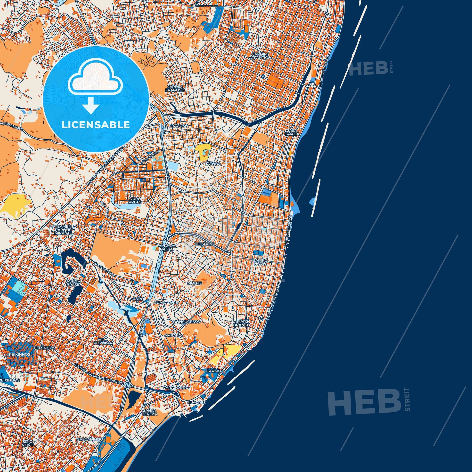 Colorful Olinda Street Map with Labels and Buildings