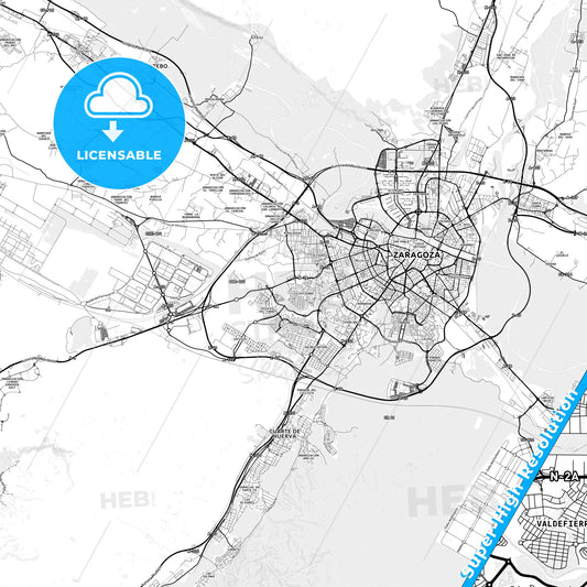Oliver-Valdefierro, Spain light map with streetnames, citynames and districts