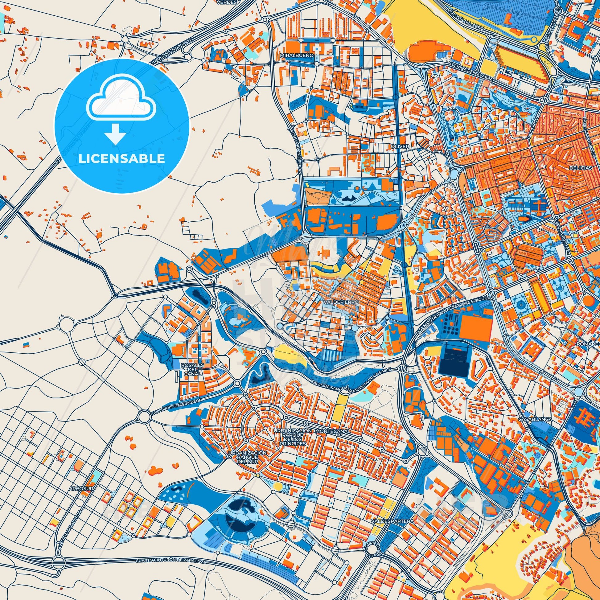 Colorful Oliver-Valdefierro Street Map with Labels and Buildings
