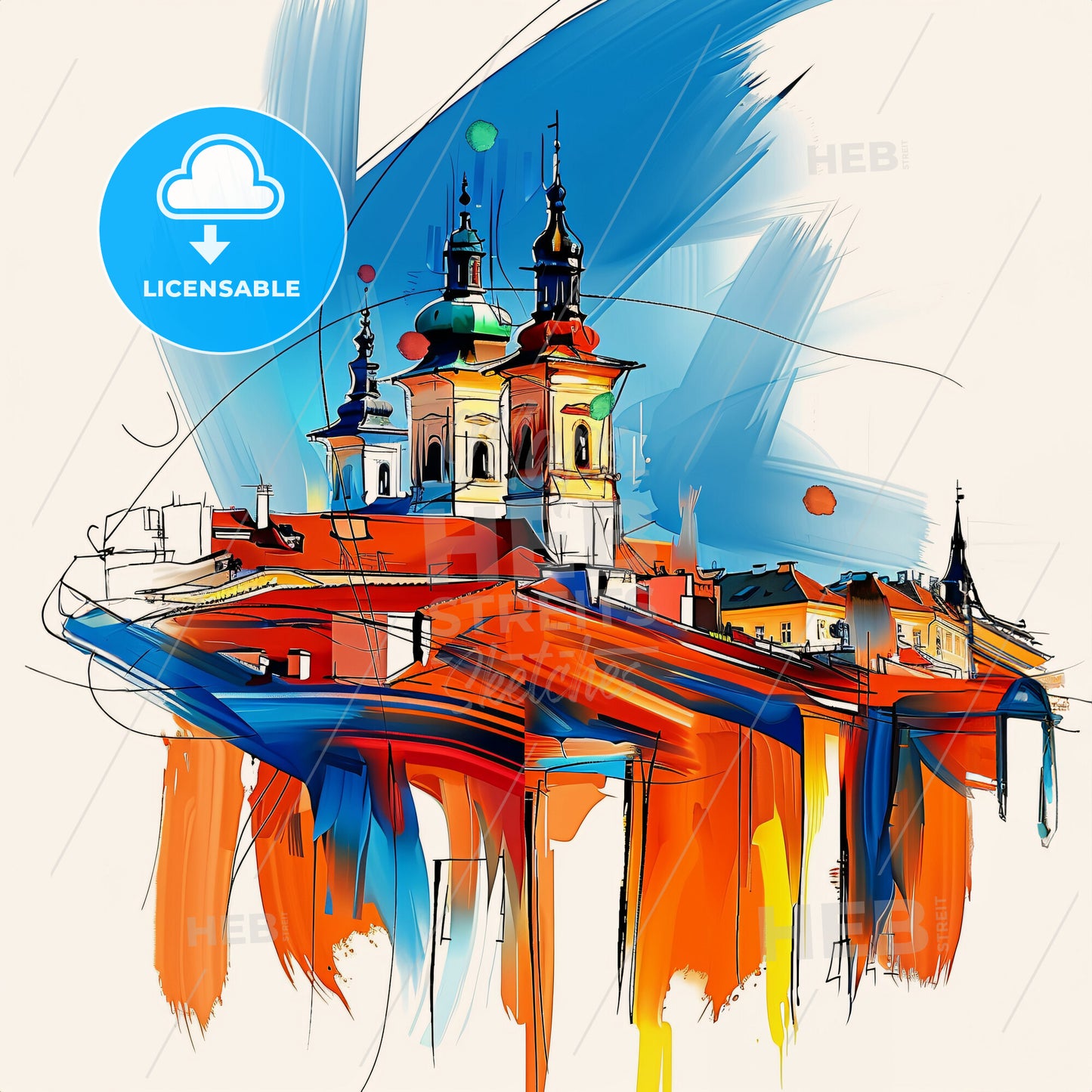 Vibrant Olomouc, Czechia - A Painting Of A Building With Towers