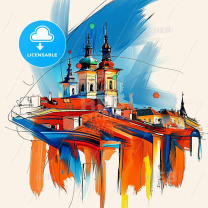 Vibrant Olomouc, Czechia - A Painting Of A Building With Towers