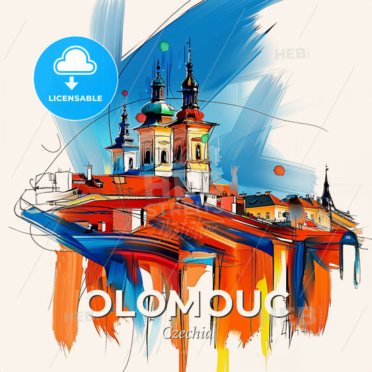 Vibrant Olomouc, Czechia - A Painting Of A Building With Towers - Square format print template