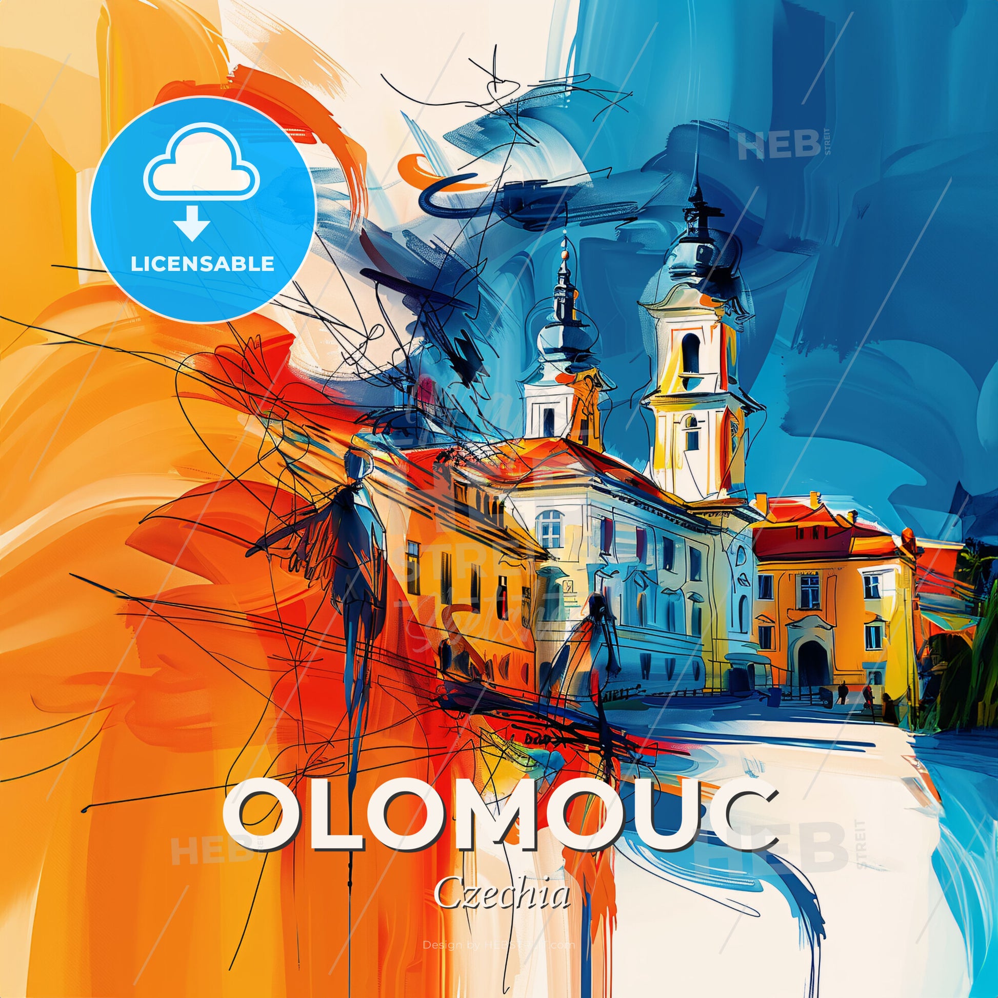 Vibrant Olomouc, Czechia - A Painting Of A Building With Towers - Square format print template