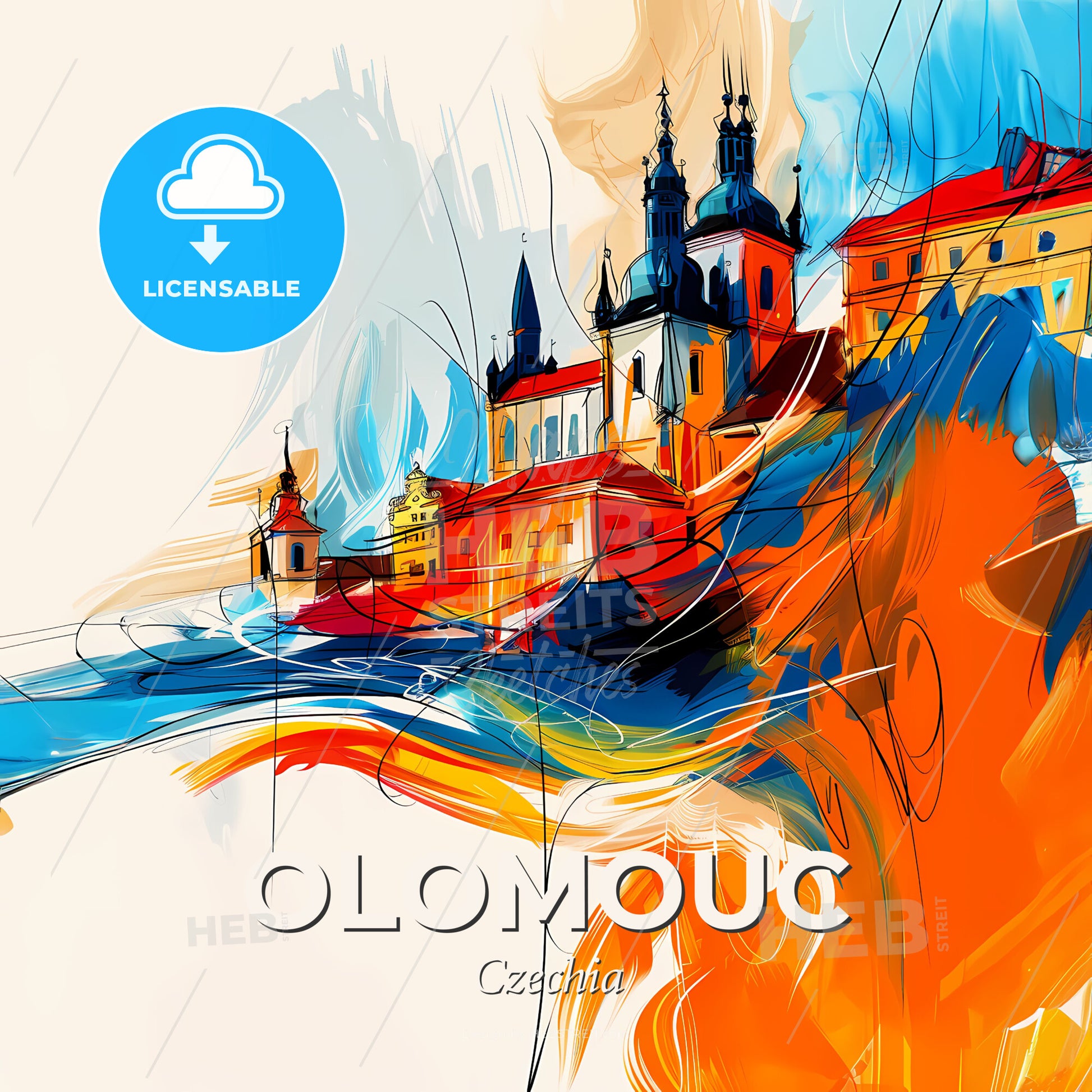 Vibrant Olomouc, Czechia - A Painting Of A Building - Square format print template