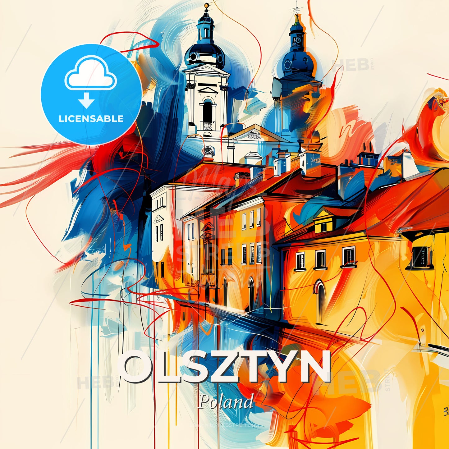 Vibrant Olsztyn, Poland - A Colorful Painting Of Buildings - Square format print template