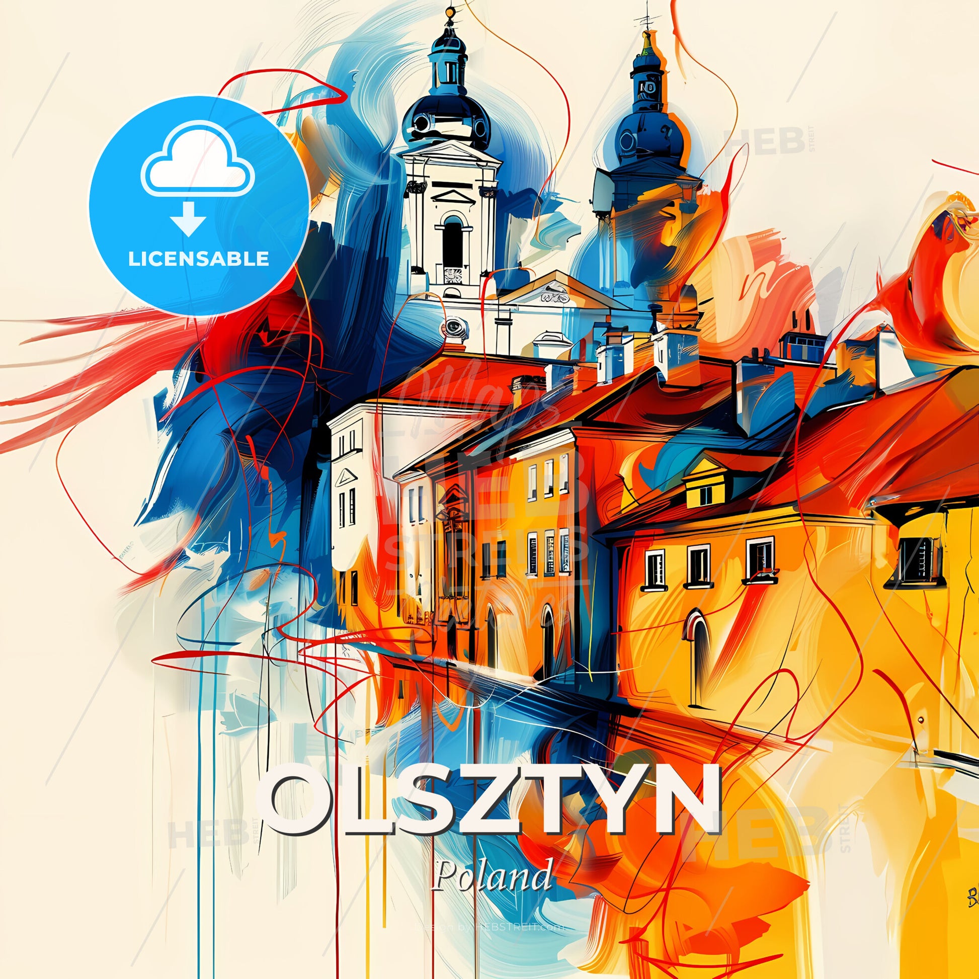 Vibrant Olsztyn, Poland - A Colorful Painting Of Buildings - Square format print template