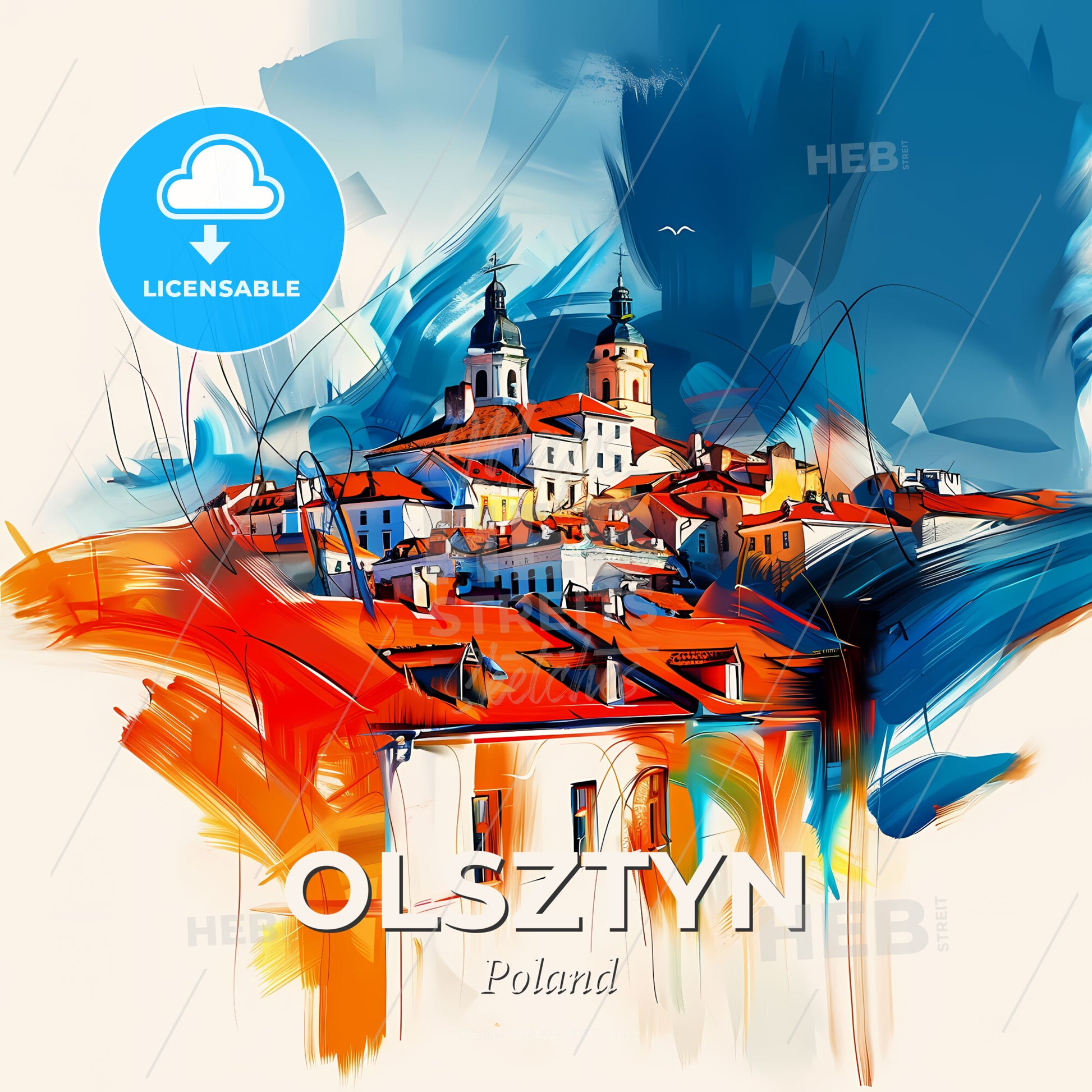 Vibrant Olsztyn, Poland - A Painting Of A Town - Square format print template