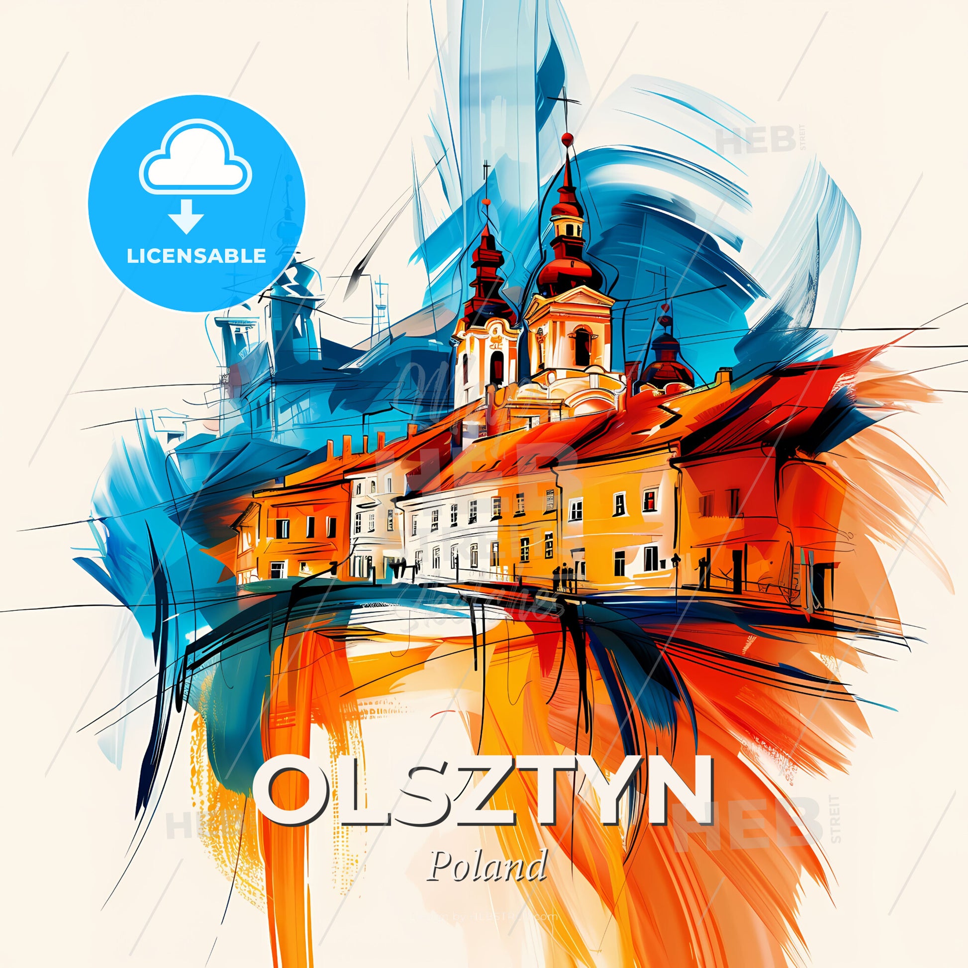Vibrant Olsztyn, Poland - A Painting Of A Building - Square format print template