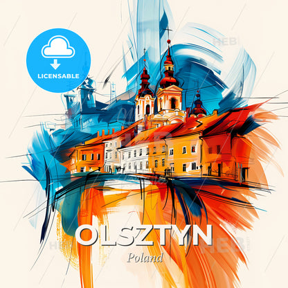 Vibrant Olsztyn, Poland - A Painting Of A Building - Square format print template