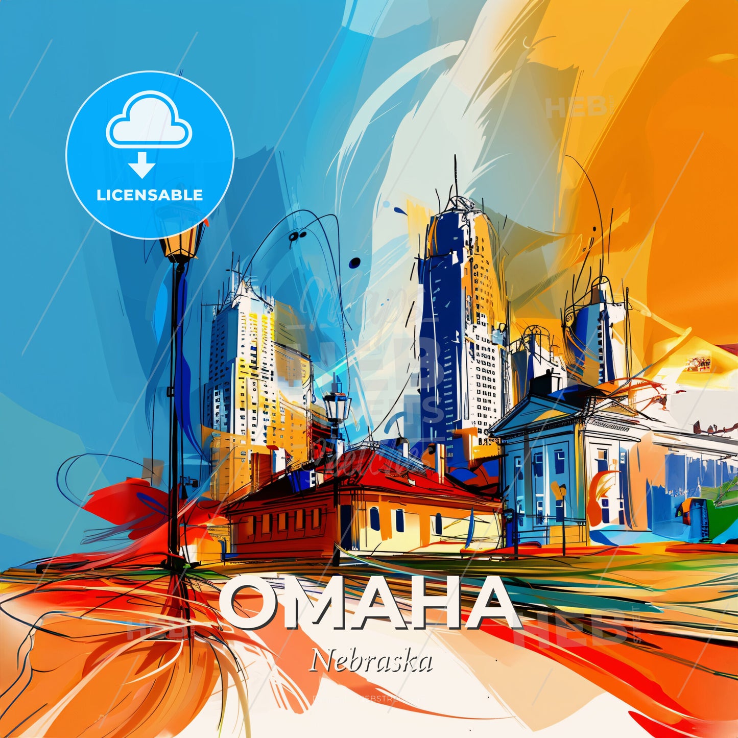 Vibrant Omaha, Nebraska - A Painting Of A City - Square format print template
