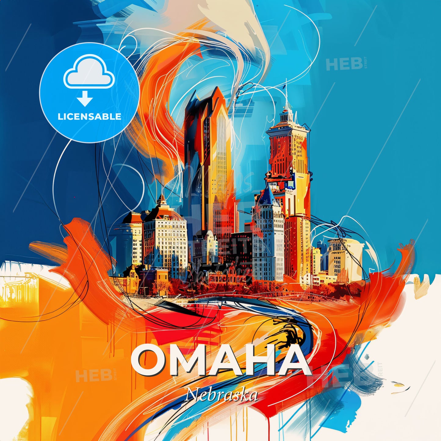 Vibrant Omaha, Nebraska - A Painting Of A City - Square format print template
