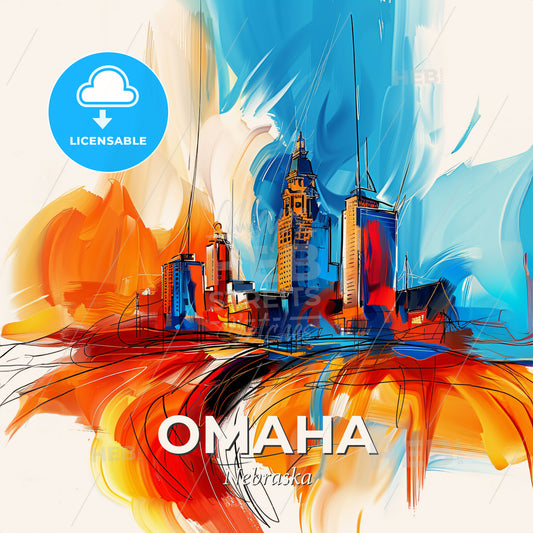 Vibrant Omaha, Nebraska - A Painting Of A City - Square format print template