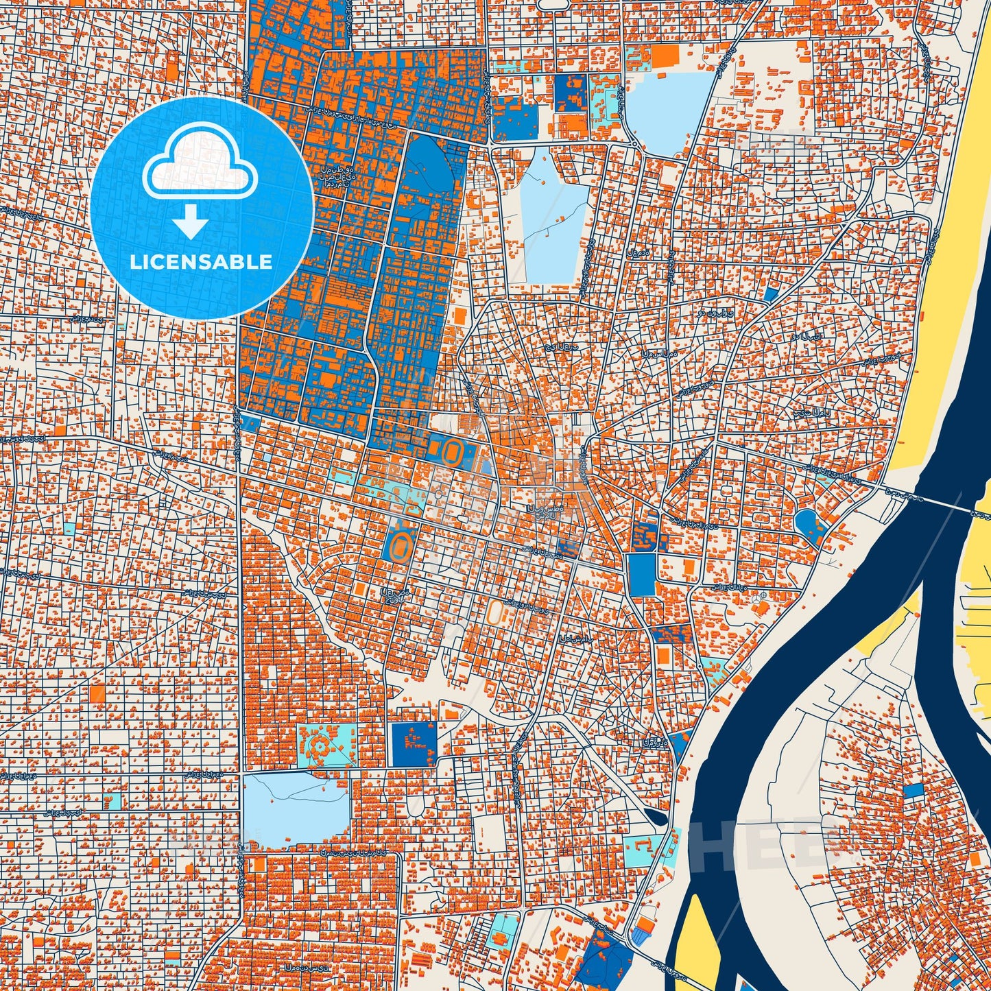 Colorful Omdurman Street Map with Labels and Buildings